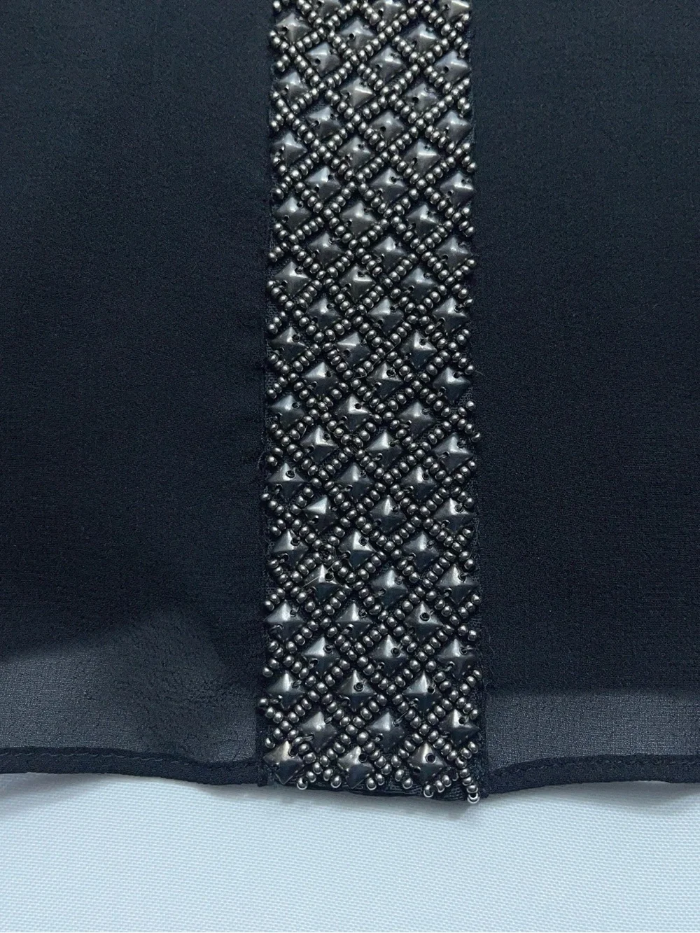 Tory Burch Silk Blouse Womens Size 10 Black Embellished Long Sleeve Front Lined